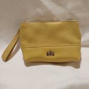 Portland Leather Goods Yellow Pebbled Leather Wristlet Clutch